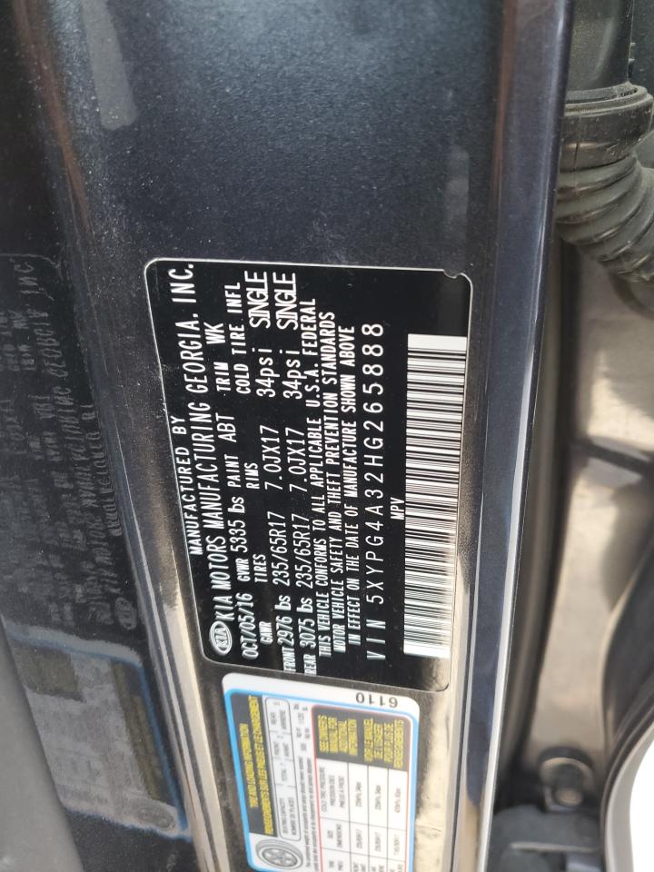2017 KIA Sorento VIN 5XYPG4A32HG265888 Copart auction photo, front end damage thumbnail 13