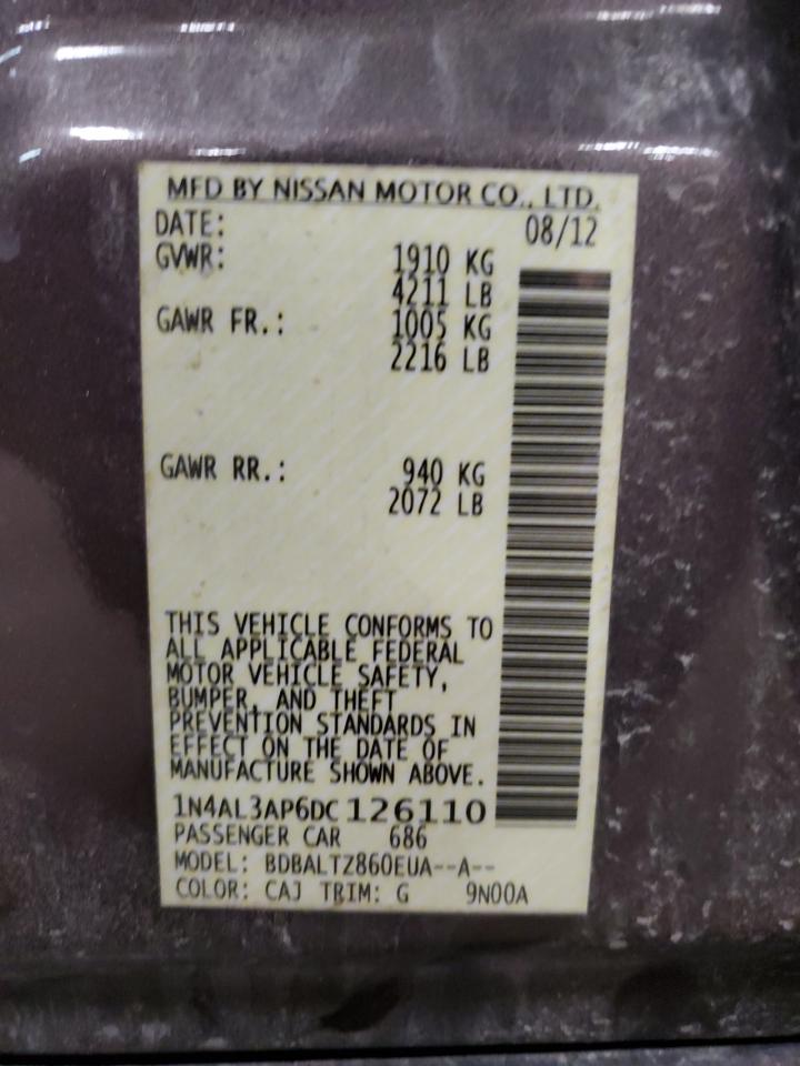 2013 Nissan Altima VIN 1N4AL3AP6DC126110 Copart auction photo, front end damage thumbnail 13