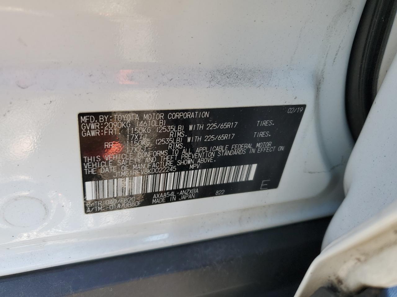 2019 Toyota RAV 4 VIN JTMG1RFV8KD022245 Copart auction photo, minor dent/scratches damage thumbnail 13