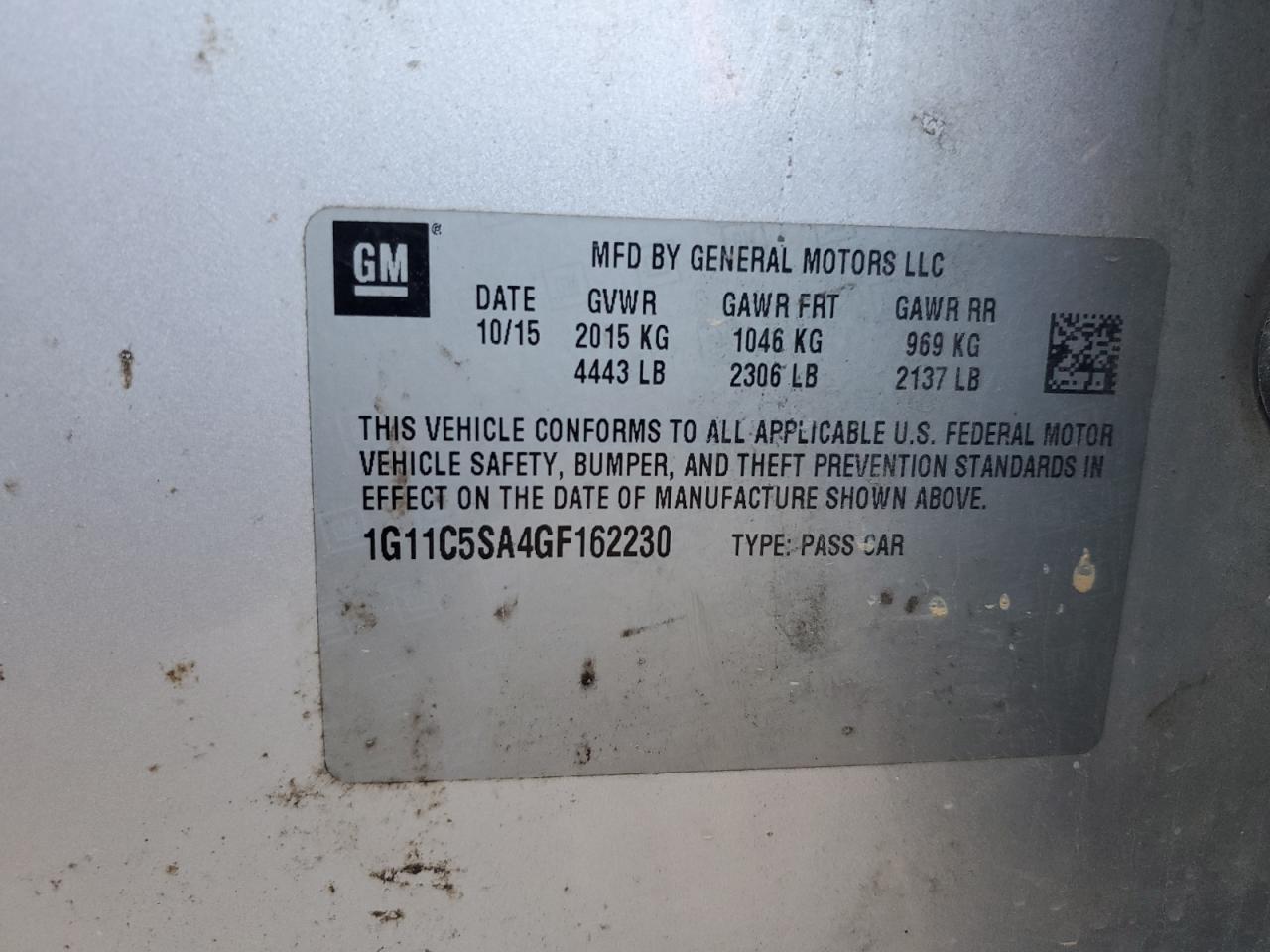 2016 Chevrolet Malibu VIN 1G11C5SA4GF162230 Copart auction photo, front end damage thumbnail 14