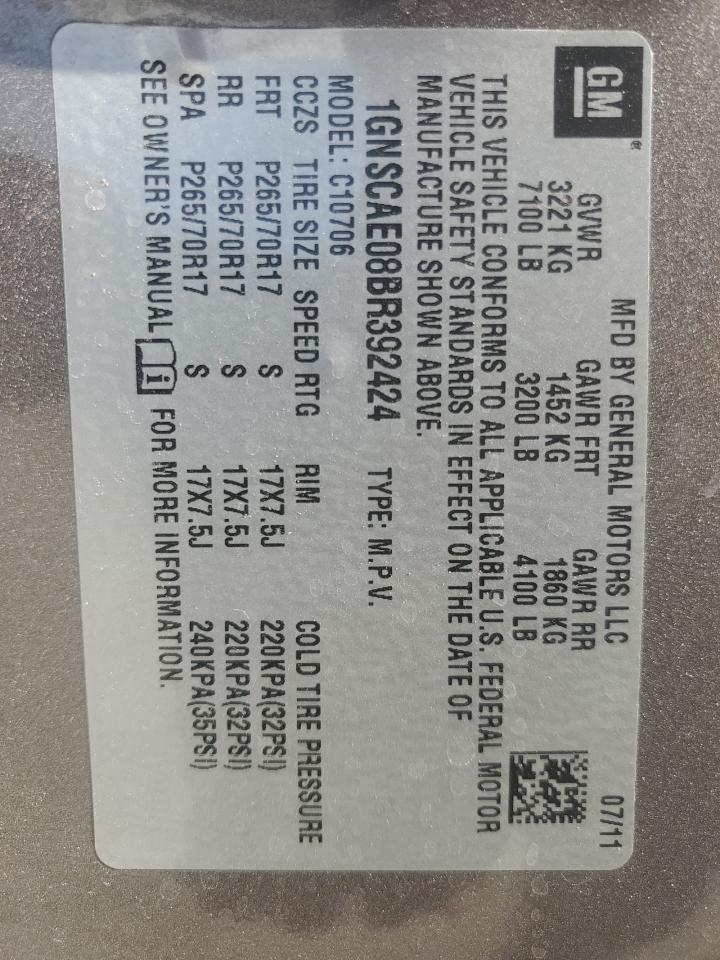 2011 Chevrolet Tahoe VIN 1GNSCAE08BR392424 Copart auction photo, front end / mechanical damage thumbnail 15