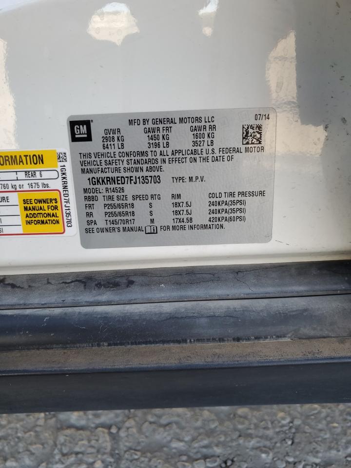 2015 GMC Acadia VIN 1GKKRNED7FJ135703 Copart auction photo, rear end damage thumbnail 14