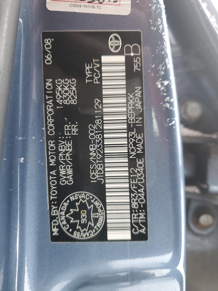 2008 Toyota Yaris VIN JTDBT923381281129 Copart auction photo, front end damage thumbnail 12