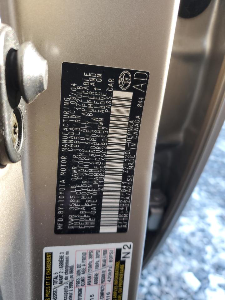 2005 Toyota Corolla VIN 2T1BR30EX5C380537 Copart auction photo, rear end damage thumbnail 13