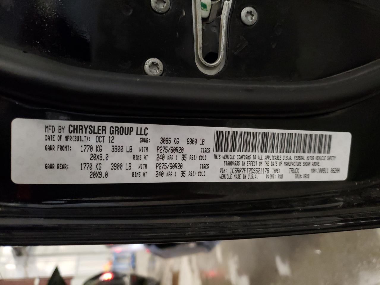 2013 RAM 1500 VIN 1C6RR7FT2DS521178 Copart auction photo, front end / side damage thumbnail 12