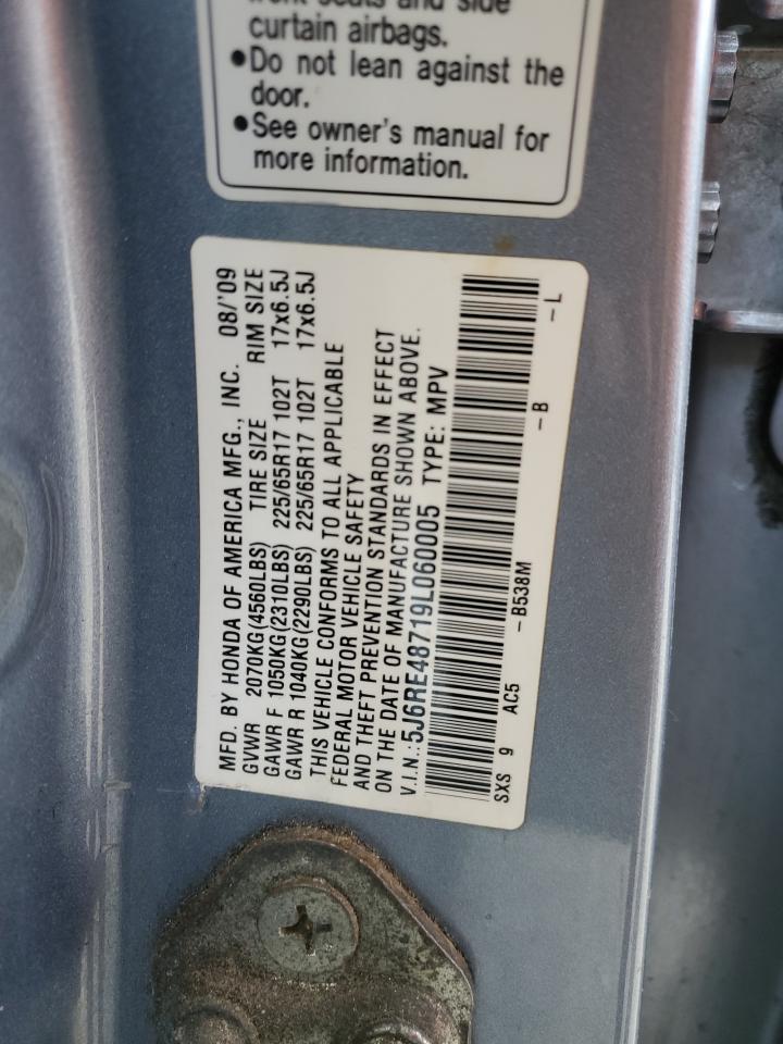 2009 Honda CR-V VIN 5J6RE48719L060005 Copart auction photo, all over damage thumbnail 13