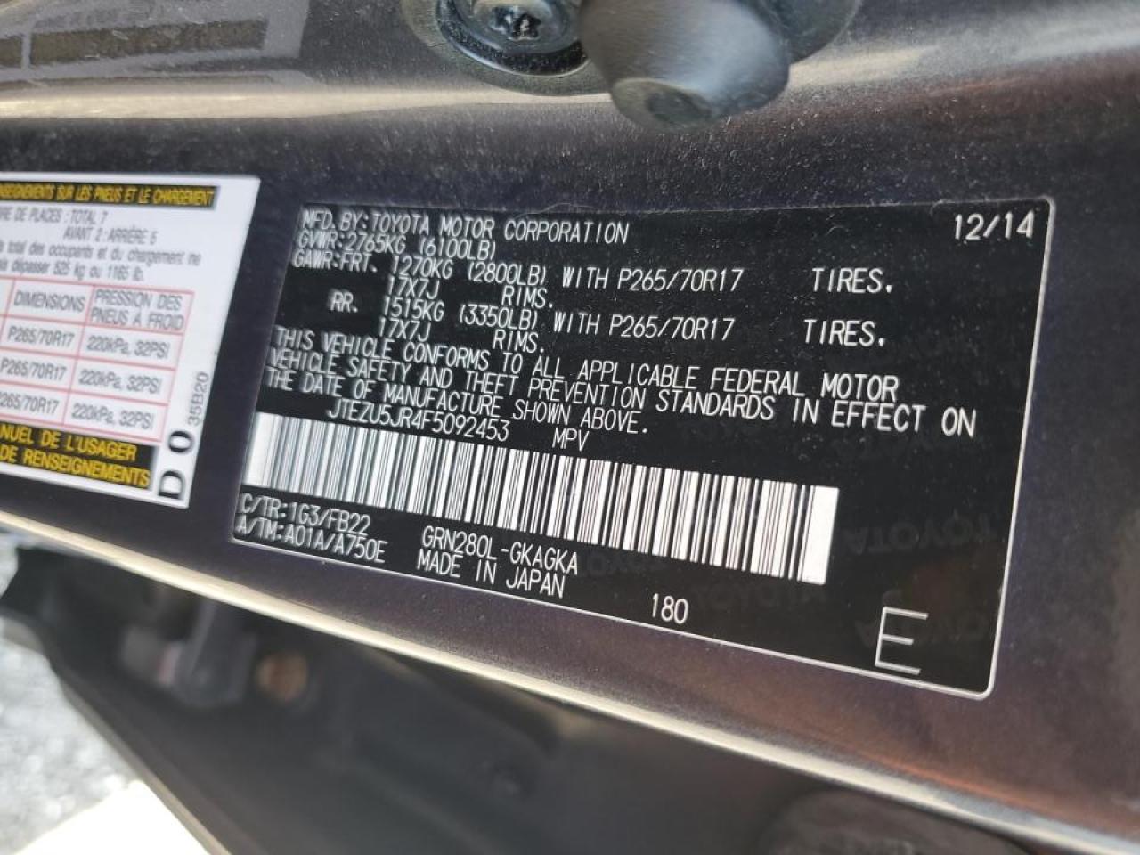 2015 Toyota 4Runner VIN JTEZU5JR4F5092453 Copart auction photo, front end damage thumbnail 13