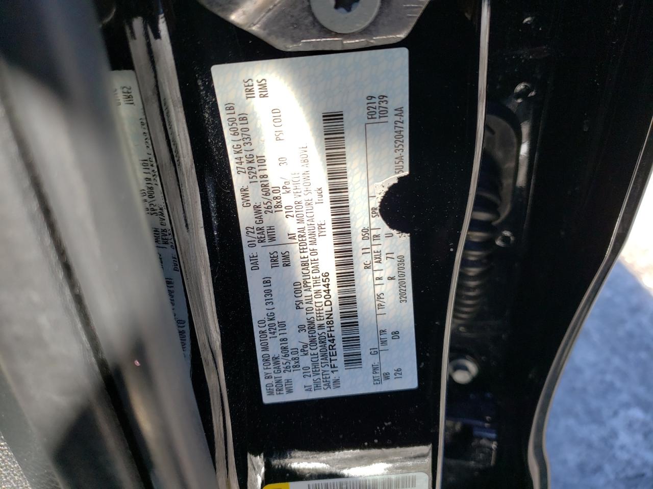2022 Ford Ranger VIN 1FTER4FH8NLD04456 Copart auction photo, front end damage thumbnail 13
