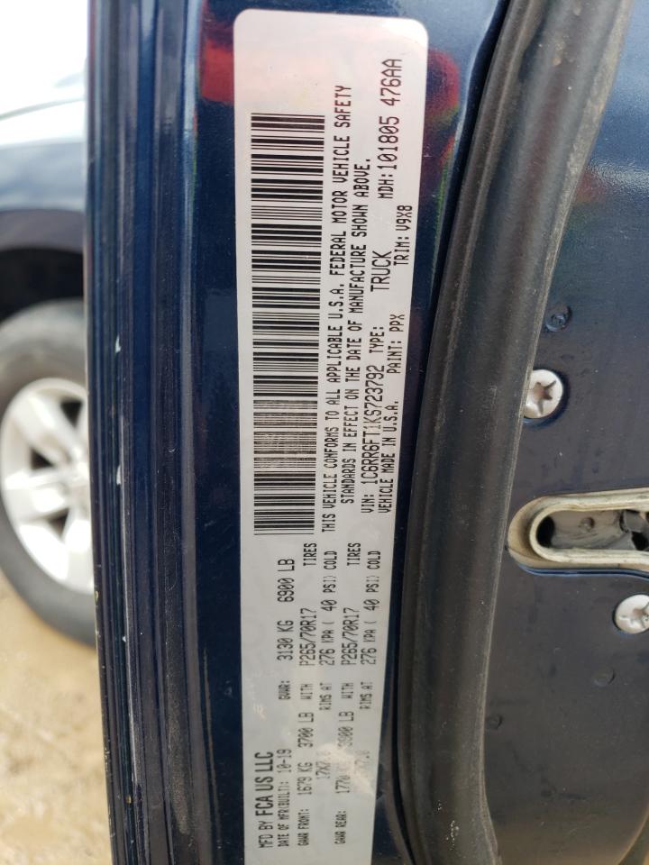2019 RAM 1500 VIN 1C6RR6FT1KS723792 Copart auction photo, rear end / side damage thumbnail 12