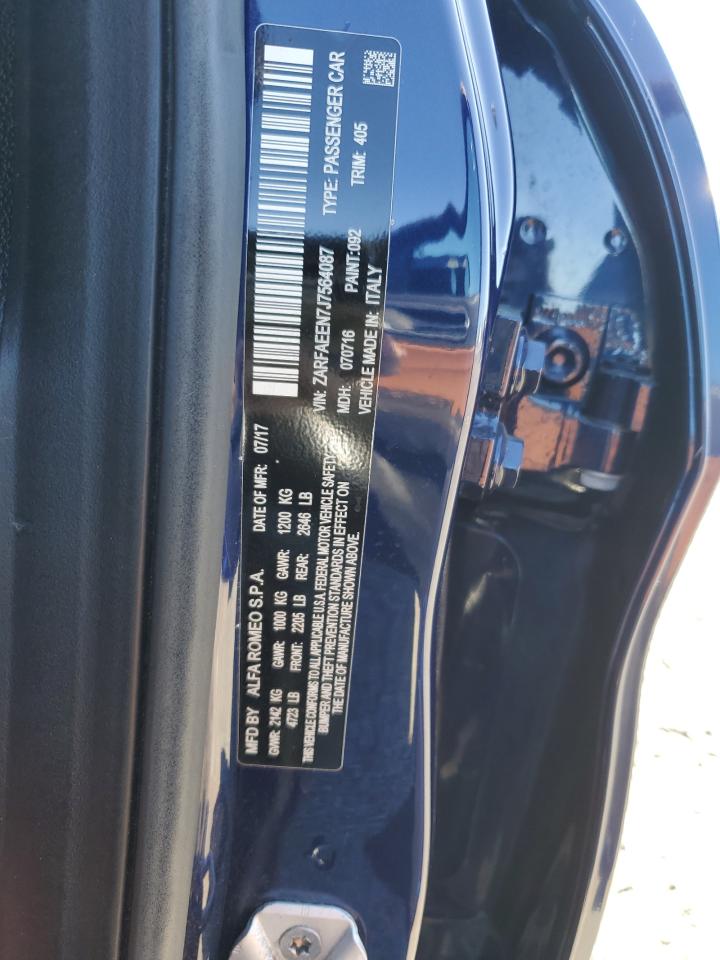 2018 Alfa Romeo Giulia VIN ZARFAEEN7J7564087 Copart auction photo, front end damage thumbnail 12