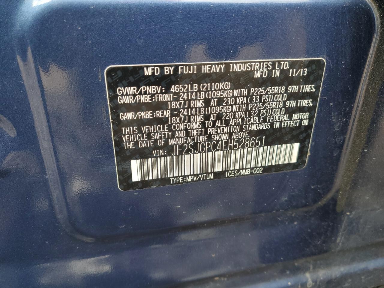 2014 Subaru Forester VIN JF2SJGPC4EH528651 Copart auction photo, frame damage damage thumbnail 13