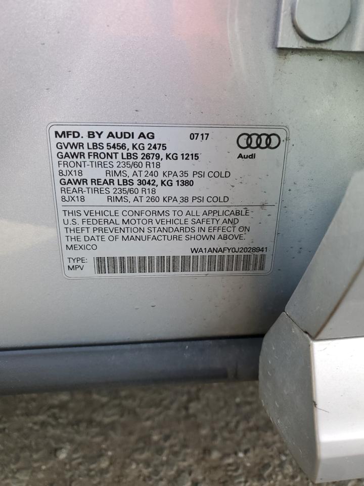 2018 Audi Q5 VIN WA1ANAFY0J2028941 Copart auction photo, front end damage thumbnail 12