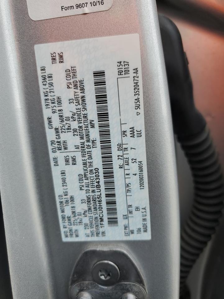 2020 Ford Escape VIN 1FMCU0H65LUB43030 Copart auction photo, front end damage thumbnail 13