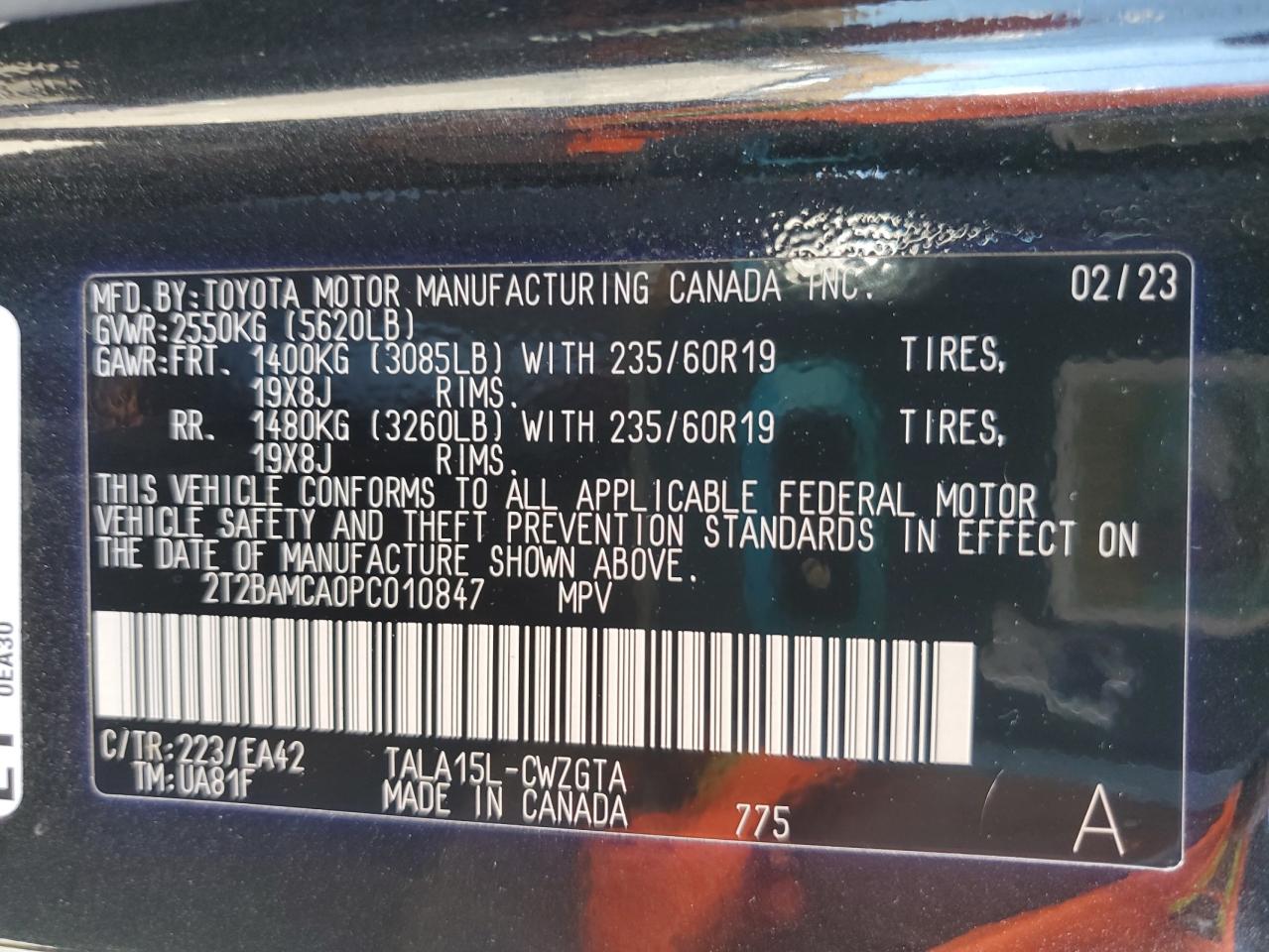 2023 Lexus RX VIN 2T2BAMCA0PC010847 Copart auction photo, front end / rear end damage thumbnail 13
