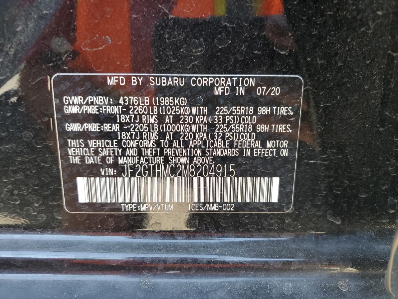 2021 Subaru XV VIN JF2GTHMC2M8204915 Copart auction photo, rear end damage thumbnail 12