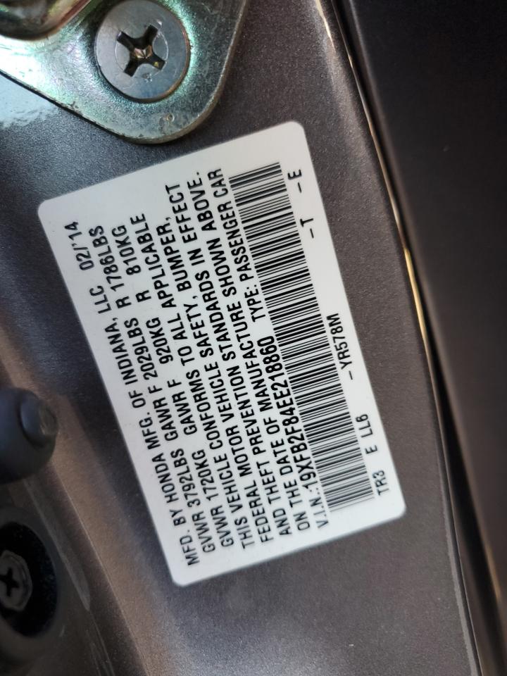 2014 Honda Civic VIN 19XFB2F84EE218860 Copart auction photo, front end / side damage thumbnail 12