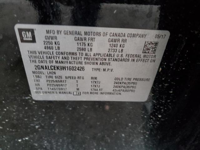 2017 Chevrolet Equinox VIN 2GNALCEK9H1602426 Copart auction photo, front end / side damage thumbnail 13