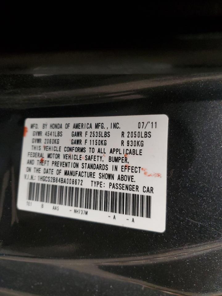 2011 Honda Accord VIN 1HGCS2B84BA008672 Copart auction photo, front end / side damage thumbnail 13