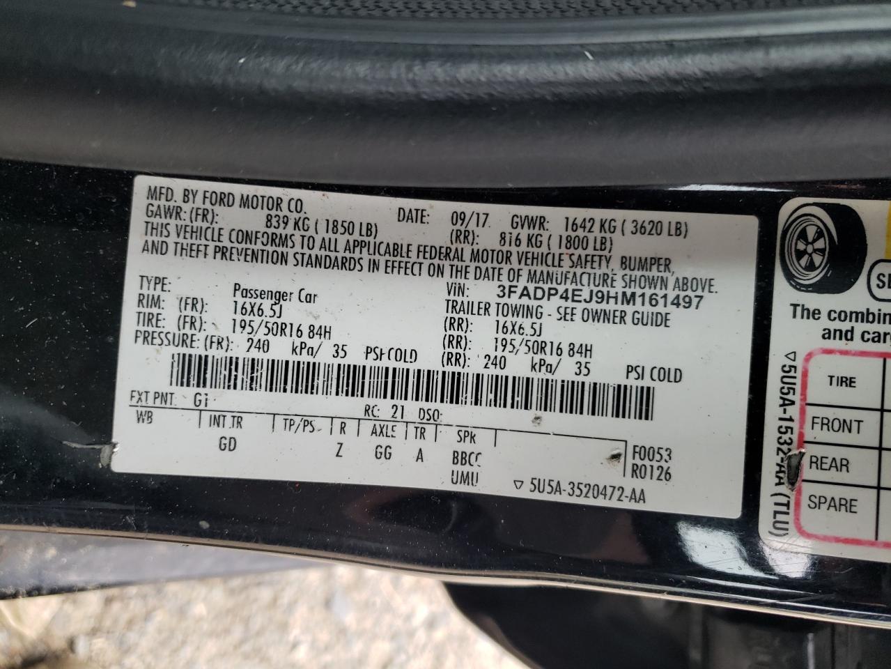 2017 Ford Fiesta VIN 3FADP4EJ9HM161497 Copart auction photo, all over / undercarriage damage thumbnail 13