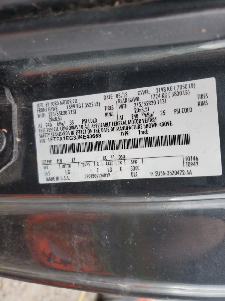 2018 Ford F-150 VIN 1FTFX1EG3JKE43668 Copart auction photo, water/flood / front end damage thumbnail 12