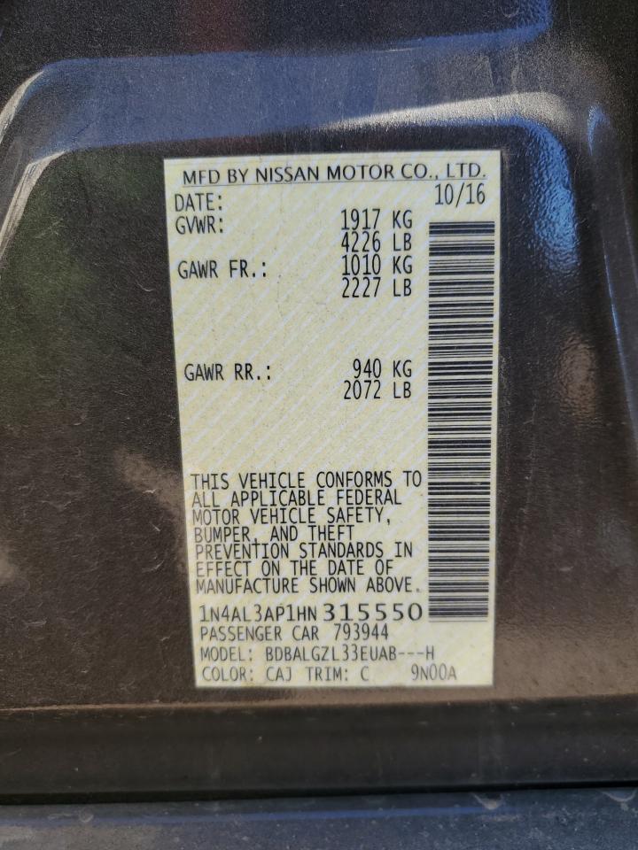 2017 Nissan Altima VIN 1N4AL3AP1HN315550 Copart auction photo, minor dent/scratches damage thumbnail 14