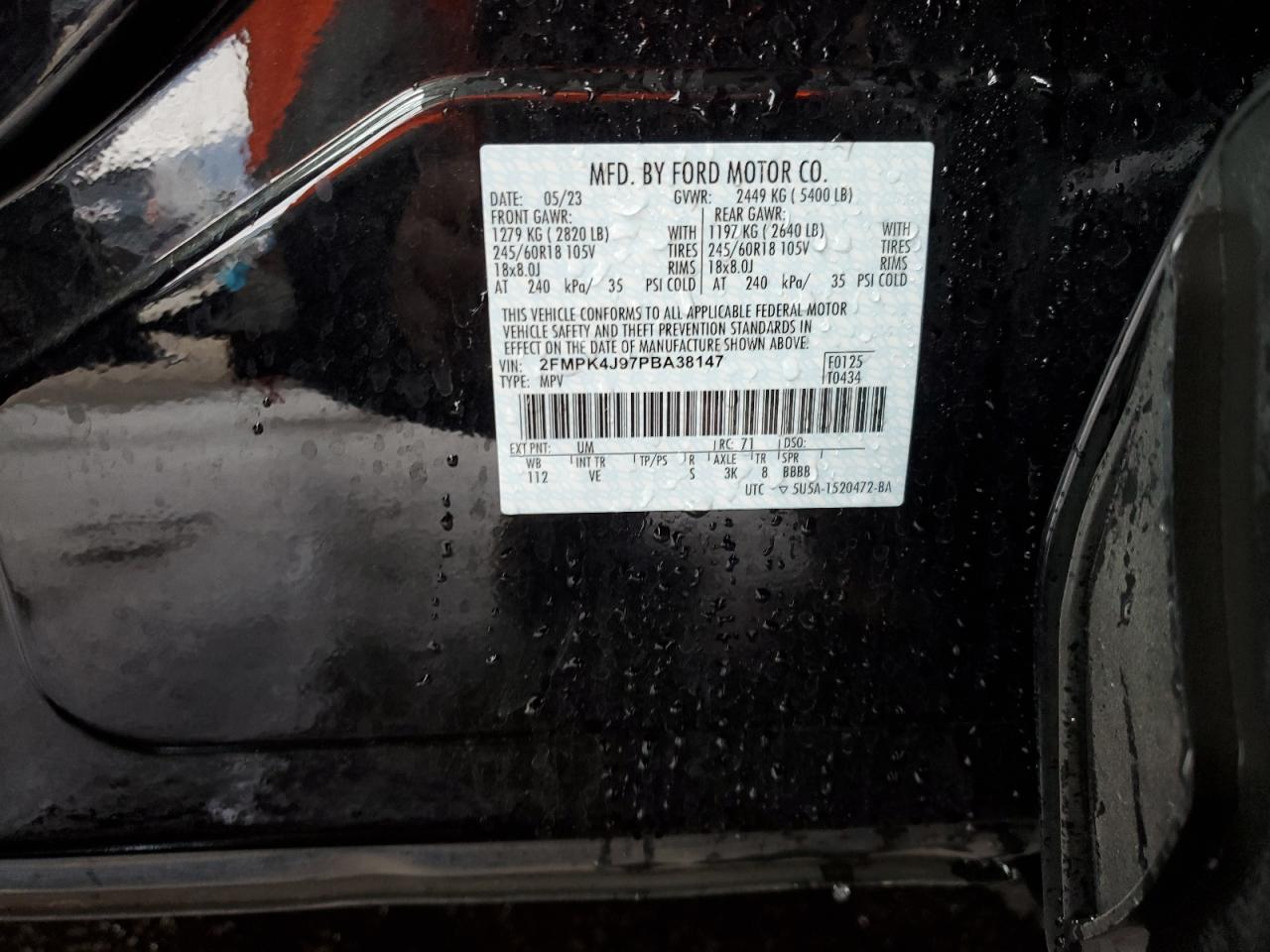 2023 Ford Edge VIN 2FMPK4J97PBA38147 Copart auction photo, mechanical damage thumbnail 13