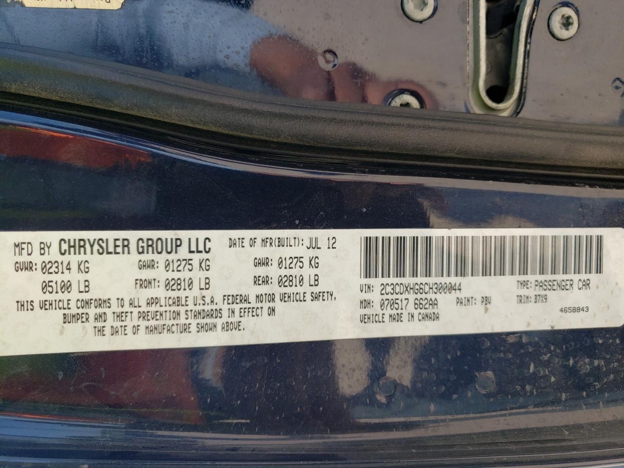 2012 Dodge Charger VIN 2C3CDXHG6CH300044 Copart auction photo, rear end / front end damage thumbnail 14