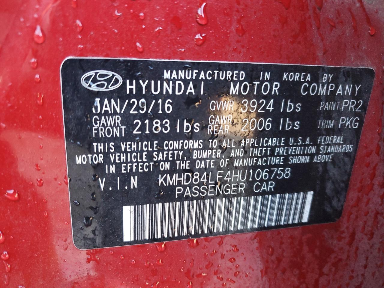 2017 Hyundai Elantra VIN KMHD84LF4HU106758 Copart auction photo, rear end / minor dent/scratches damage thumbnail 13