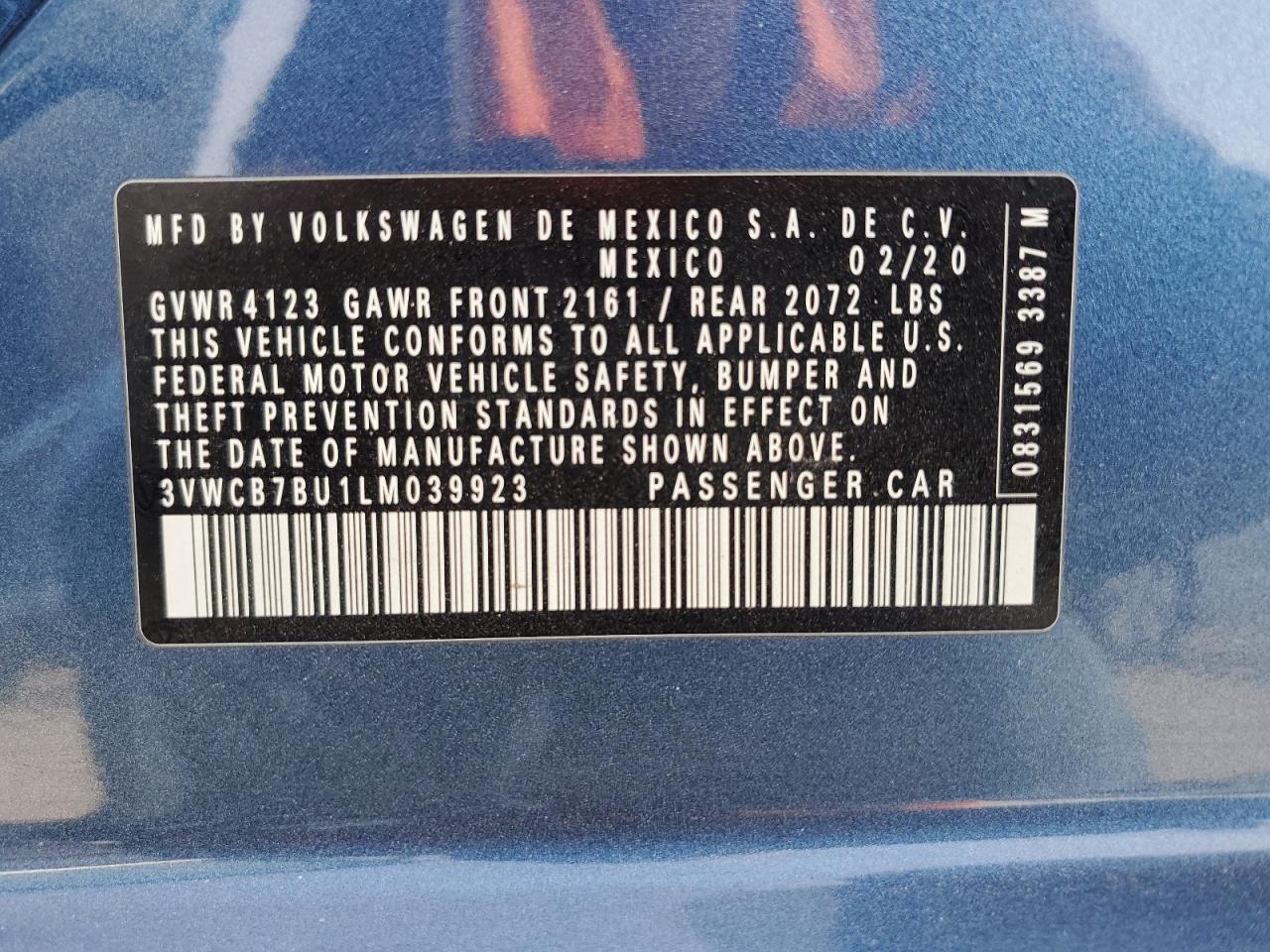 2020 Volkswagen Jetta VIN 3VWCB7BU1LM039923 Copart auction photo, front end / side damage thumbnail 12