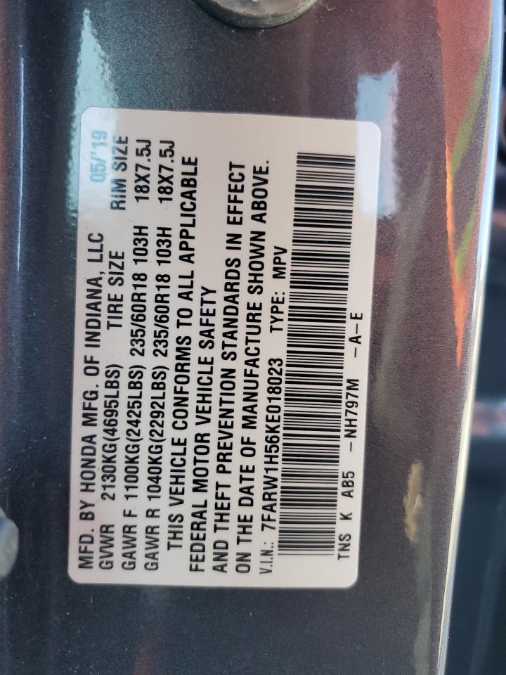 2019 Honda CR-V VIN 7FARW1H56KE018023 Copart auction photo, rear end damage thumbnail 14