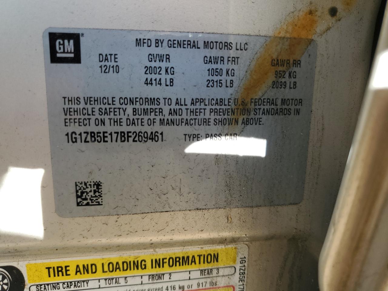 2011 Chevrolet Malibu VIN 1G1ZB5E17BF269461 Copart auction photo, front end damage thumbnail 13