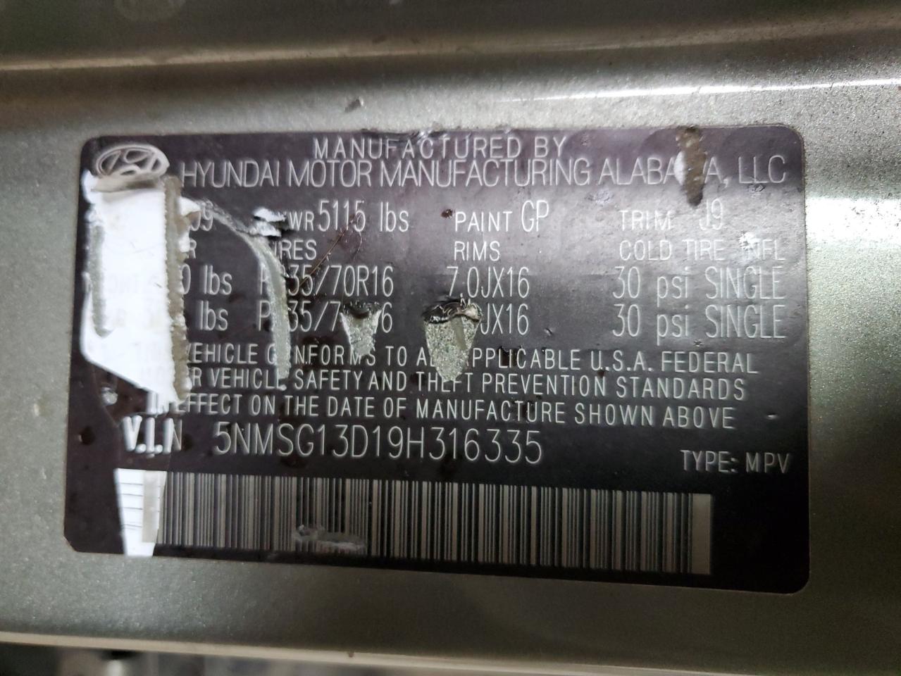 2009 Hyundai Santa Fe VIN 5NMSG13D19H316335 Copart auction photo, mechanical damage thumbnail 12