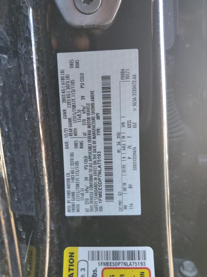 2022 Ford Bronco VIN 1FMEE5DP7NLA75193 Copart auction photo, rollover damage thumbnail 13