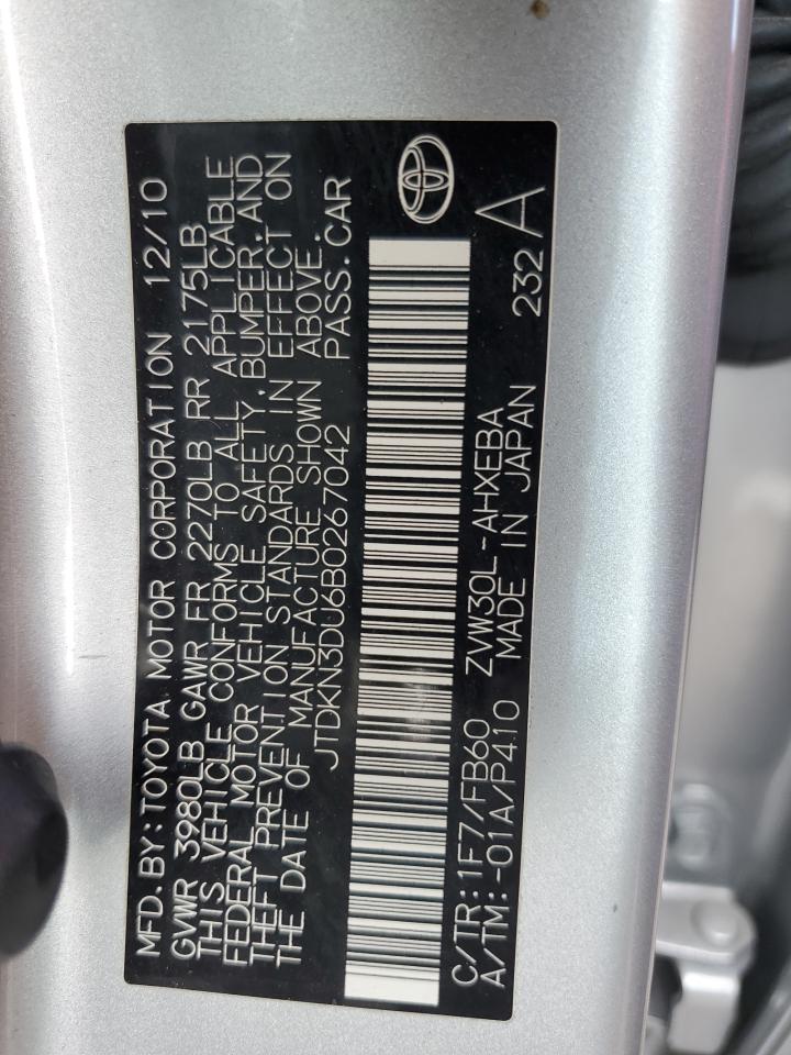 2011 Toyota Prius VIN JTDKN3DU6B0267042 Copart auction photo, front end / rear end damage thumbnail 12