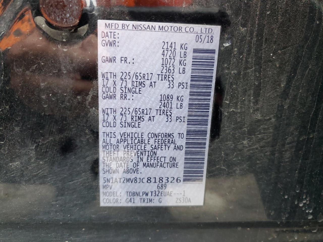 2018 Nissan Rogue VIN 5N1AT2MV8JC818326 Copart auction photo, all over damage thumbnail 13