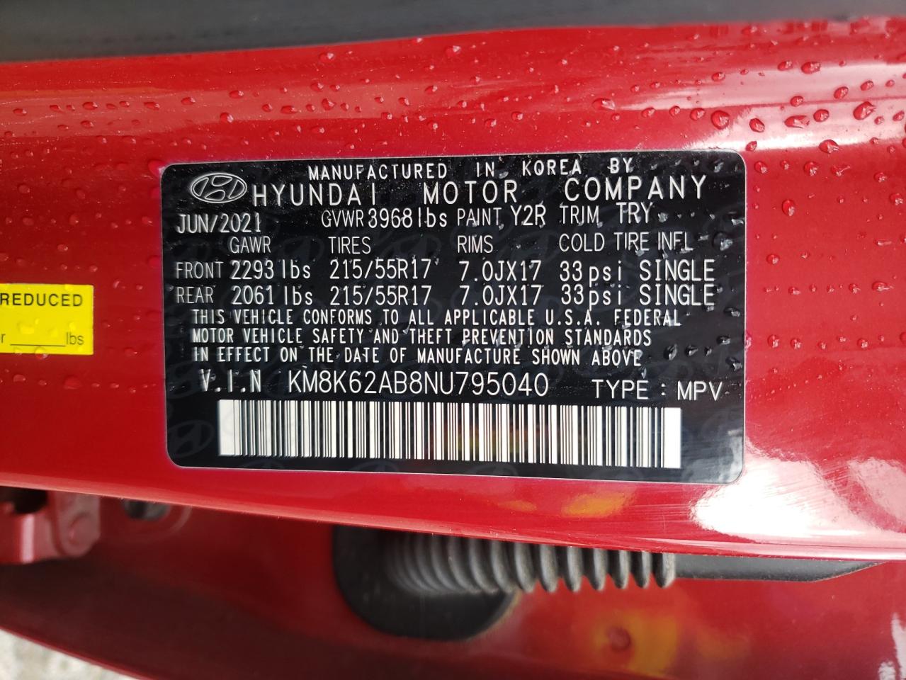 2022 Hyundai Kona VIN KM8K62AB8NU795040 Copart auction photo, front end damage thumbnail 14