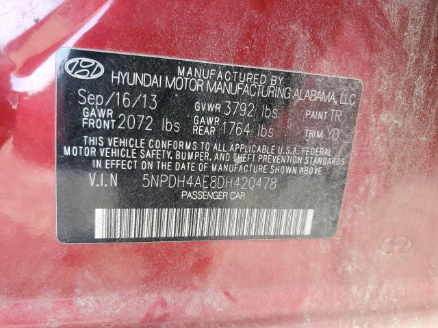 2013 Hyundai Elantra VIN 5NPDH4AE8DH420478 Copart auction photo, rear end damage thumbnail 12