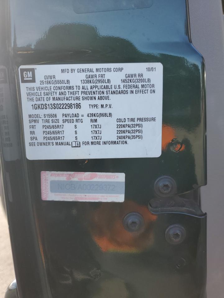 2002 GMC Envoy VIN 1GKDS13S022298186 Copart auction photo, side damage thumbnail 15