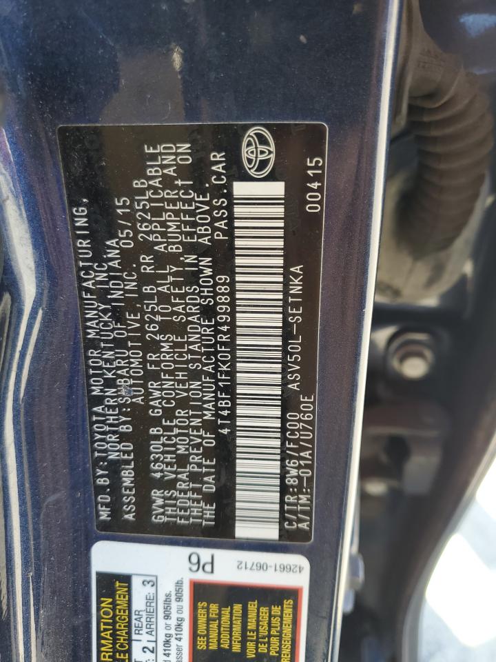 2015 Toyota Camry VIN 4T4BF1FK0FR499889 Copart auction photo, front end / mechanical damage thumbnail 13