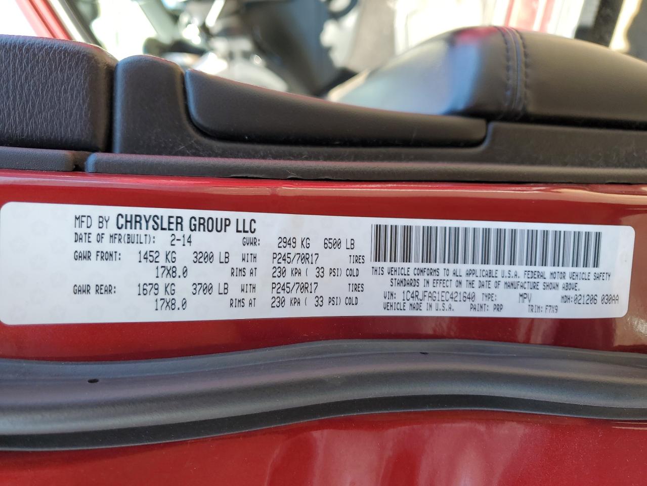 2014 Jeep Grand Cherokee VIN 1C4RJFAG1EC421640 Copart auction photo, rear end damage thumbnail 13