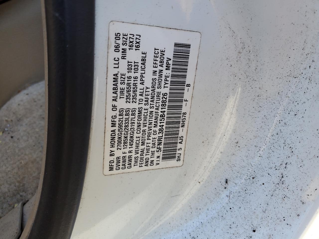 2005 Honda Odyssey VIN 5FNRL38415B418826 Copart auction photo, front end damage thumbnail 15