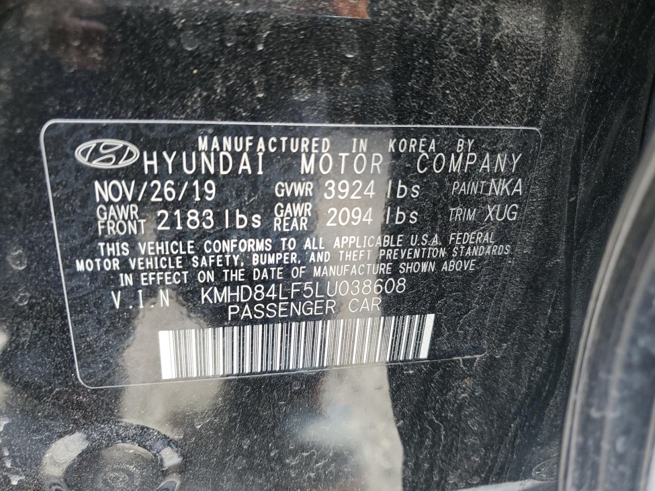 2020 Hyundai Elantra VIN KMHD84LF5LU038608 Copart auction photo, front end / minor dent/scratches damage thumbnail 13