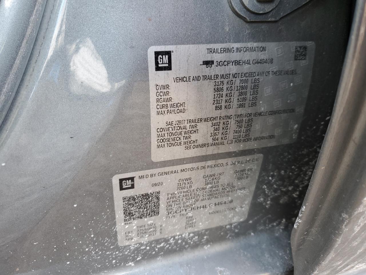 2020 Chevrolet Silverado VIN 3GCPYBEH4LG449408 Copart auction photo, front end damage thumbnail 12