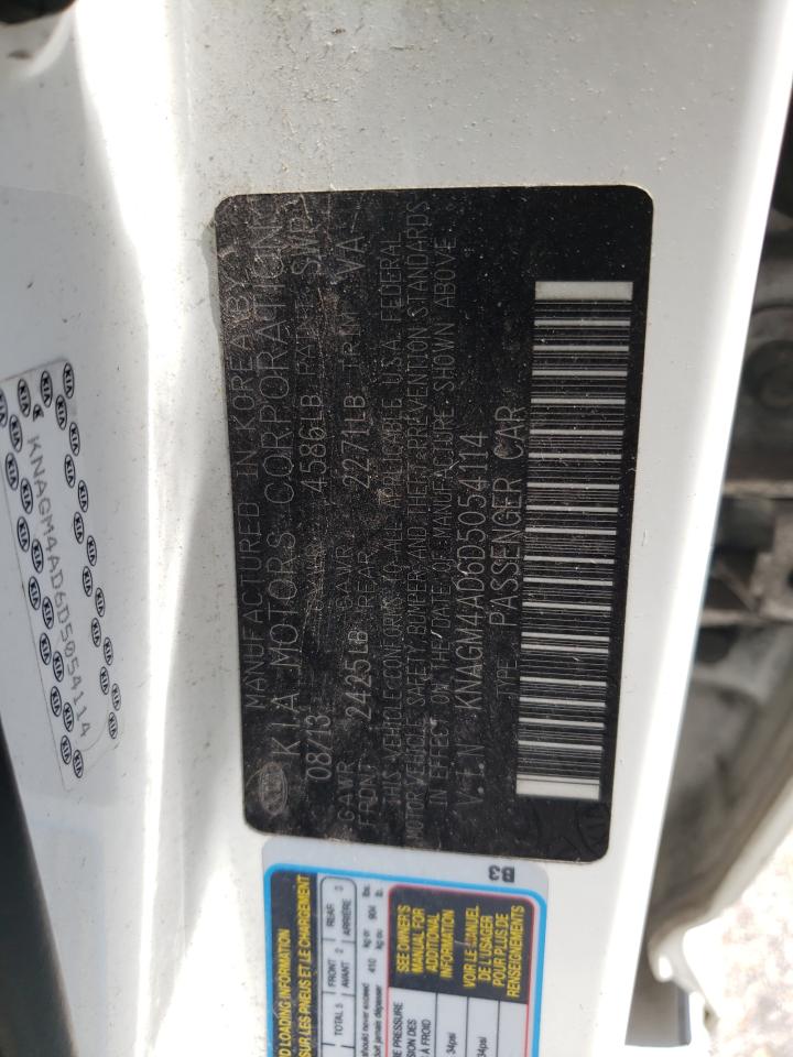 2013 KIA Optima VIN KNAGM4AD6D5054114 Copart auction photo, front end / rear end damage thumbnail 12