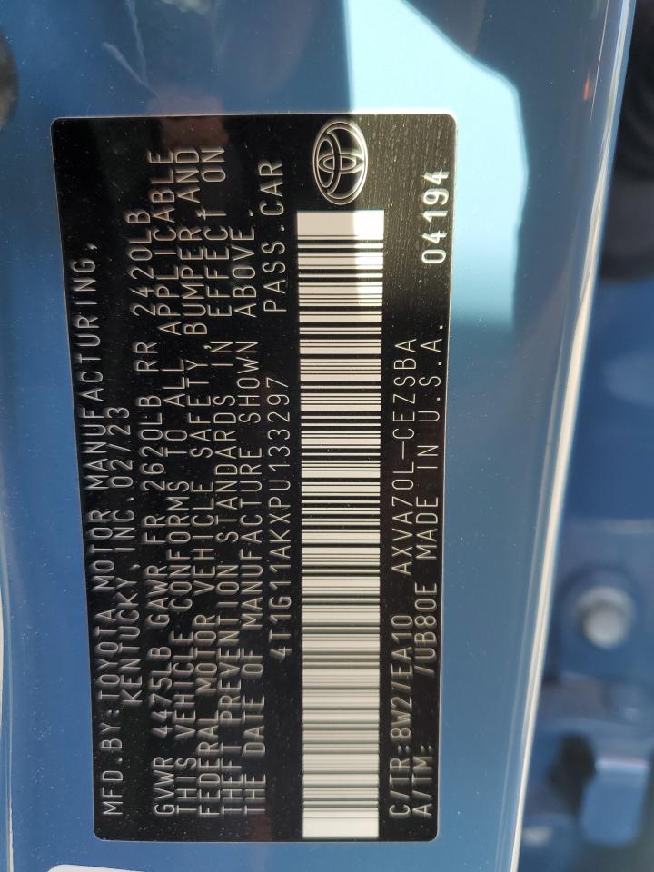 2023 Toyota Camry VIN 4T1G11AKXPU133297 Copart auction photo, front end / rear end damage thumbnail 14