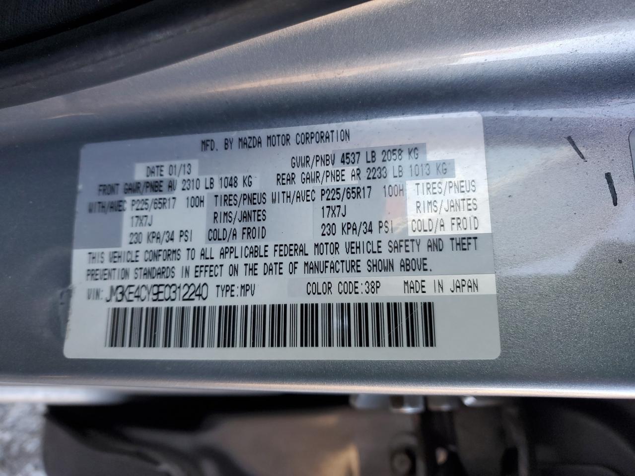 2014 Mazda CX-5 VIN JM3KE4CY9E0312240 Copart auction photo, front end damage thumbnail 15