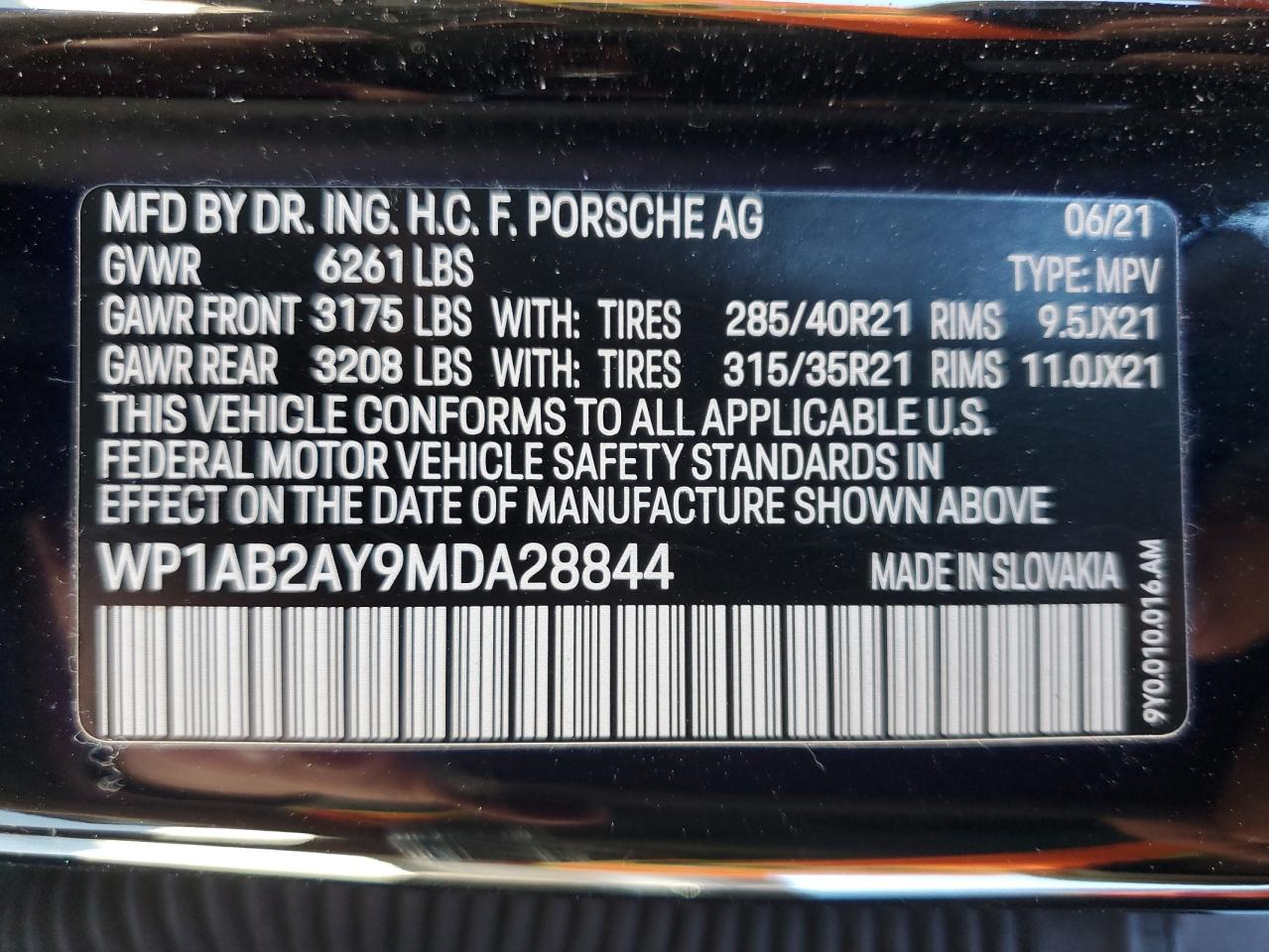 2021 Porsche Cayenne VIN WP1AB2AY9MDA28844 Copart auction photo, rear end / minor dent/scratches damage thumbnail 14