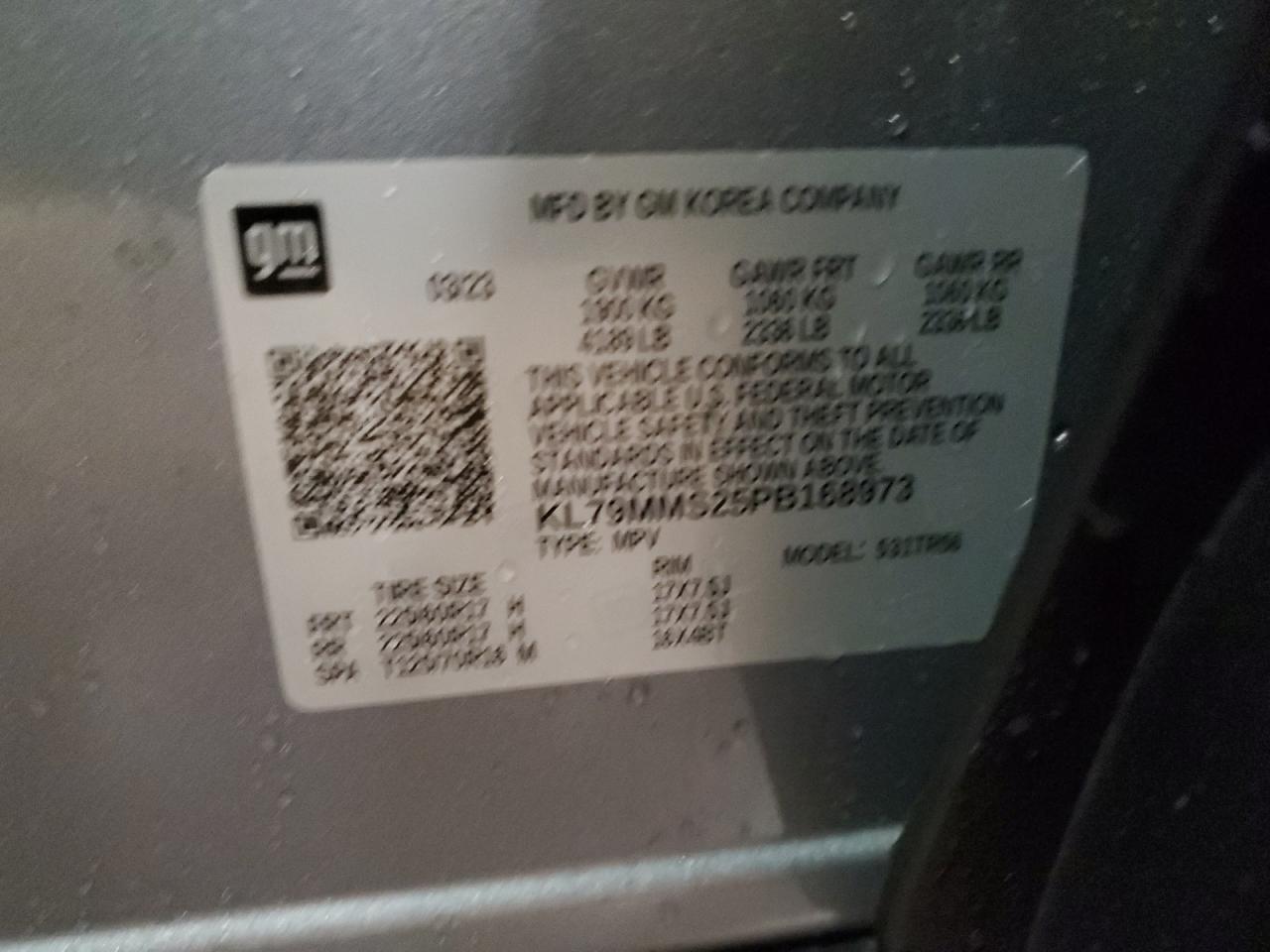 2023 Chevrolet TrailBlazer VIN KL79MMS25PB168973 Copart auction photo, front end / mechanical damage thumbnail 13