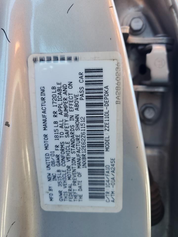 2002 Toyota Corolla VIN 1NXBR12E62Z611512 Copart auction photo, front end / side damage thumbnail 15