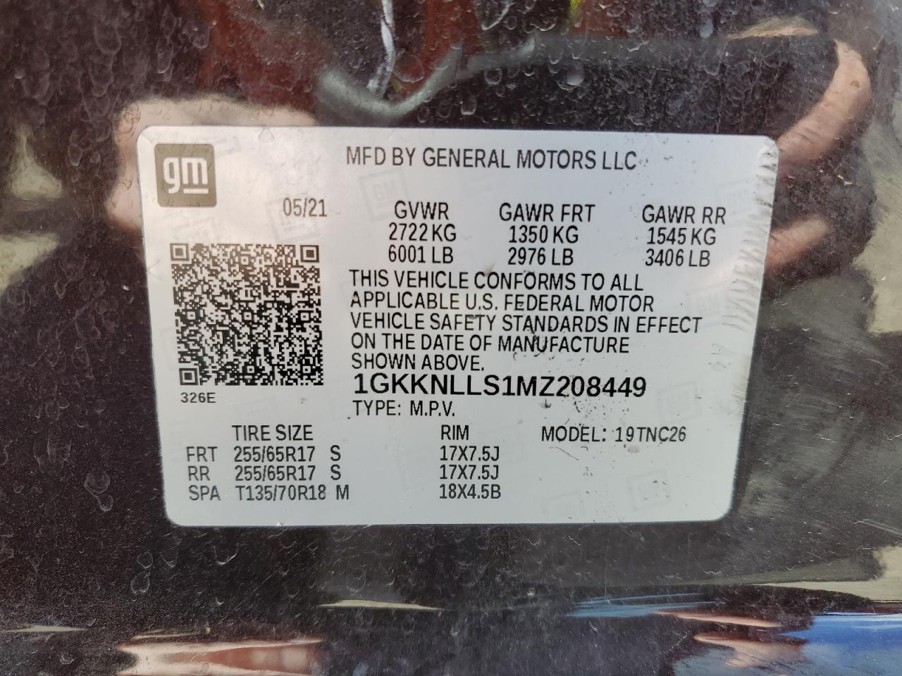 2021 GMC Acadia VIN 1GKKNLLS1MZ208449 Copart auction photo, side / rear end damage thumbnail 14